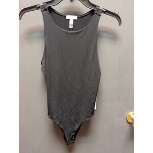 Leith Full coverage Bodysuit round Neck Sleeveless Black Solid Size MEDIUM NEW